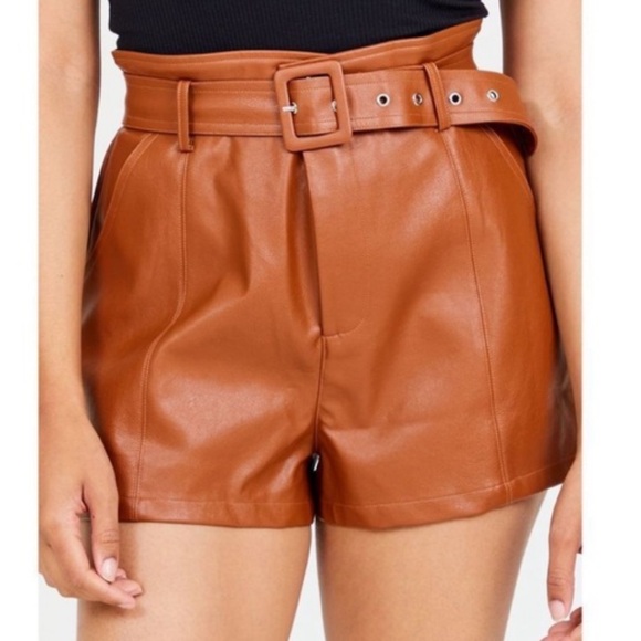 Altar'd State Pants - Altar'd State Camel Brown Belted High Rise Faux Leather Shorts - Medium